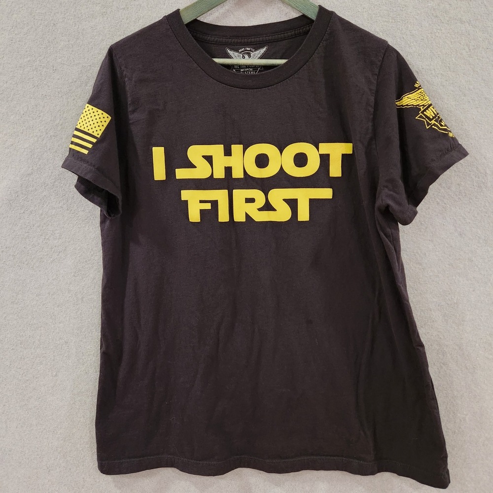 We The People Holsters I Shoot First Graphic‎ T-Shirt Ladies XXL Black USA Made